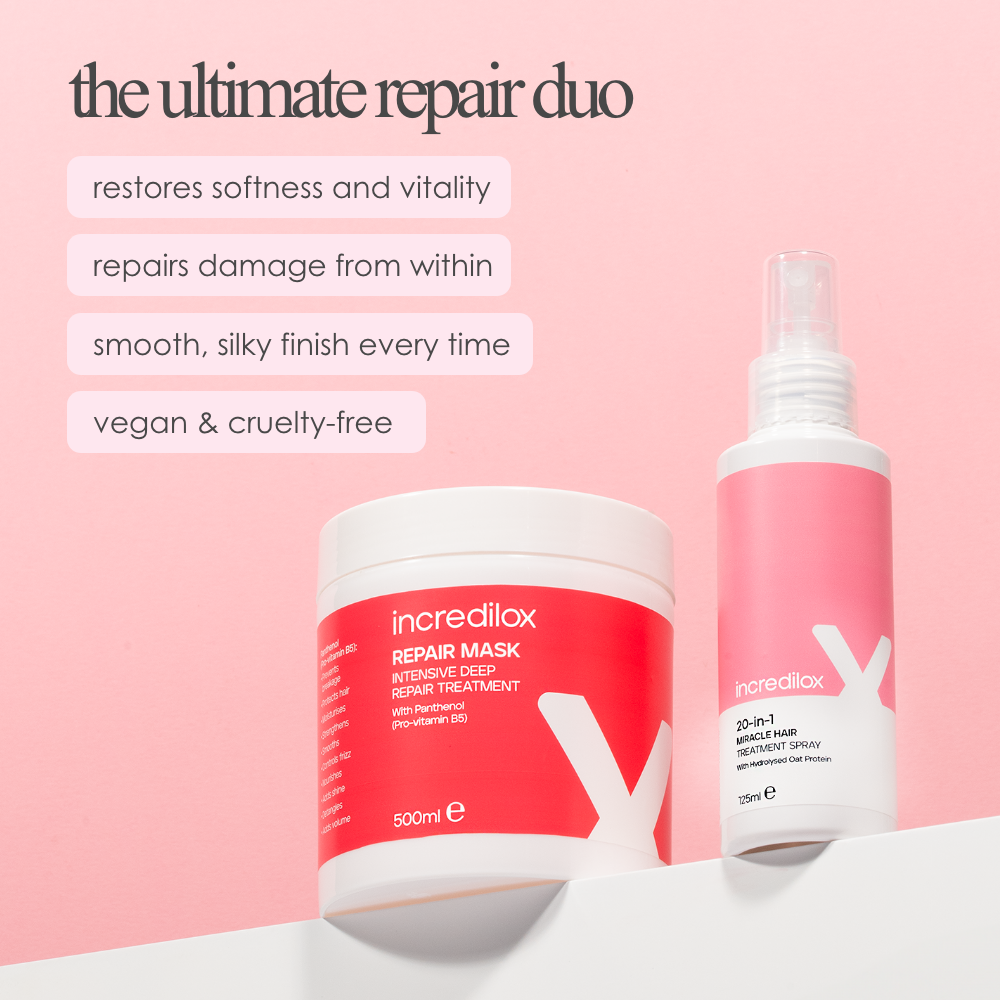 Incredilox 20-In-1 Miracle Hair Treatment Spray 125ml & Intensive Deep Repair Treatment Mask 500ml Twin